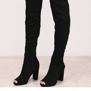 Thigh high peep toe boots